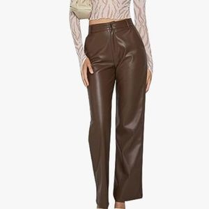 Faux brown leather high wasted pants